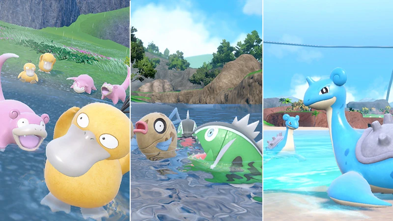 apparition massive pokémon écarlate pokémon violet Psykokwak, Ramoloss, Barpau, Bargantua (Motif Blanc), et Lokhlass